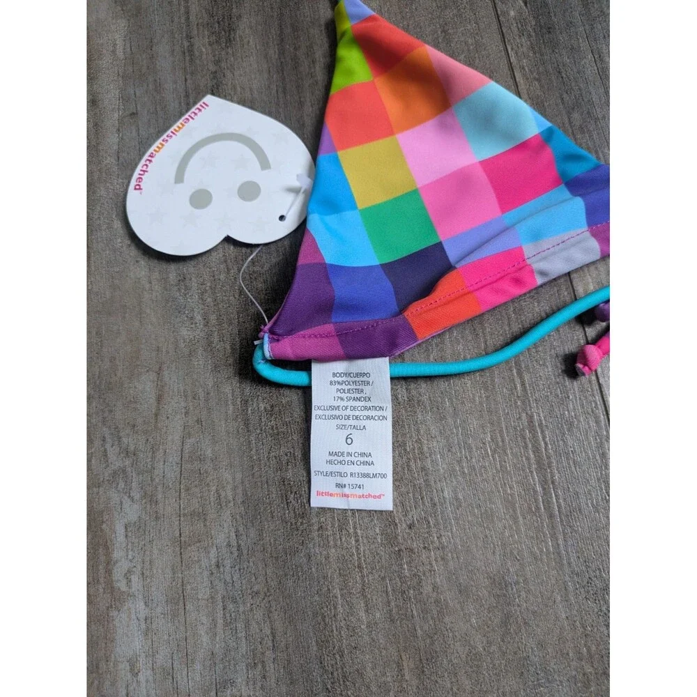 NWT NEW LittleMissMatched Bikini Top Girl Size 6 Color Block Colorful Fun Swim
